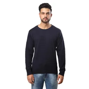 Men Blue Structure Cable Acrylic Wool Blend Full Sleeve V Neck Collar Sweaters