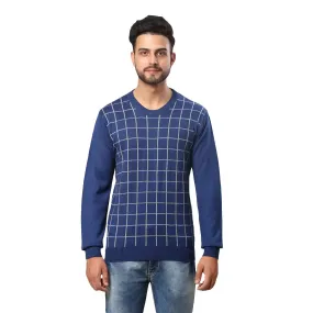 Men Blue Wrapper Acrylic Wool Blend Round Collar Sweaters