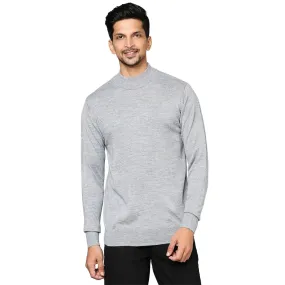 Men Grey Contemporary Fit Solid Wool Blend Full Sleeve Crew Neck Collar Sweaters