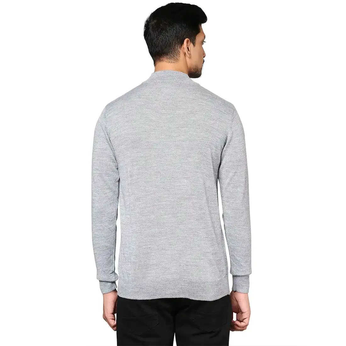 Men Grey Contemporary Fit Solid Wool Blend Full Sleeve Crew Neck Collar Sweaters