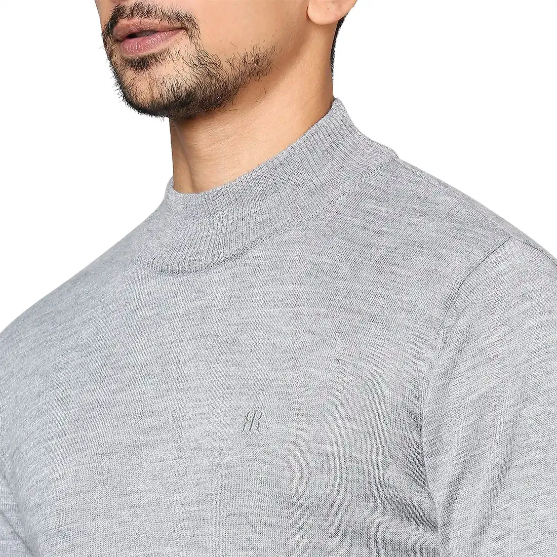 Men Grey Contemporary Fit Solid Wool Blend Full Sleeve Crew Neck Collar Sweaters