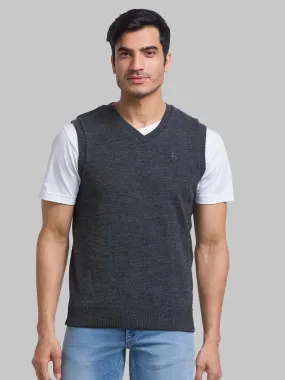 Men Grey Solid Acrylic Sleeveless Sweaters