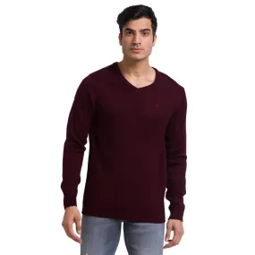 Men Maroon Solid Acrylic Full Sleeve Sweaters