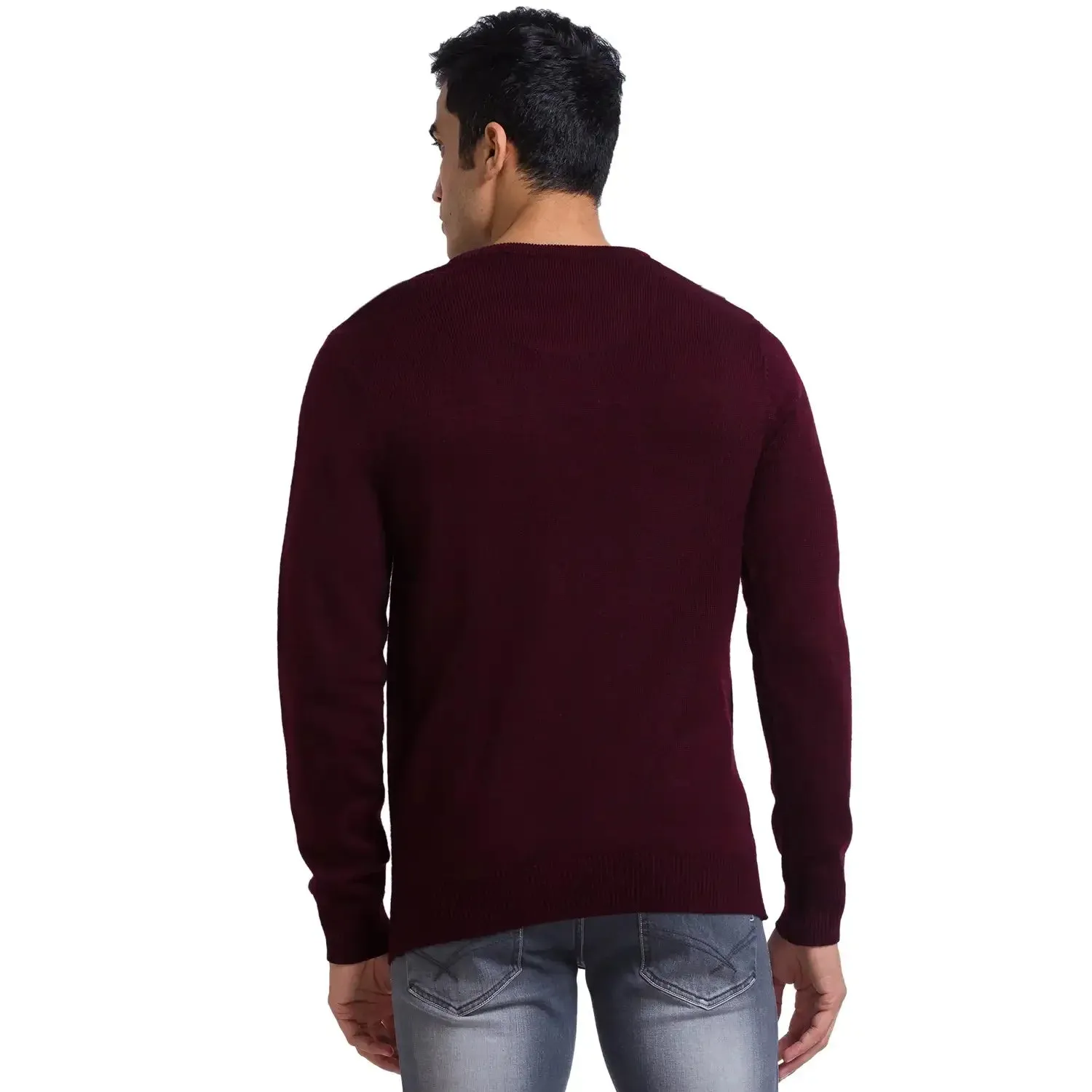 Men Maroon Solid Acrylic Full Sleeve Sweaters