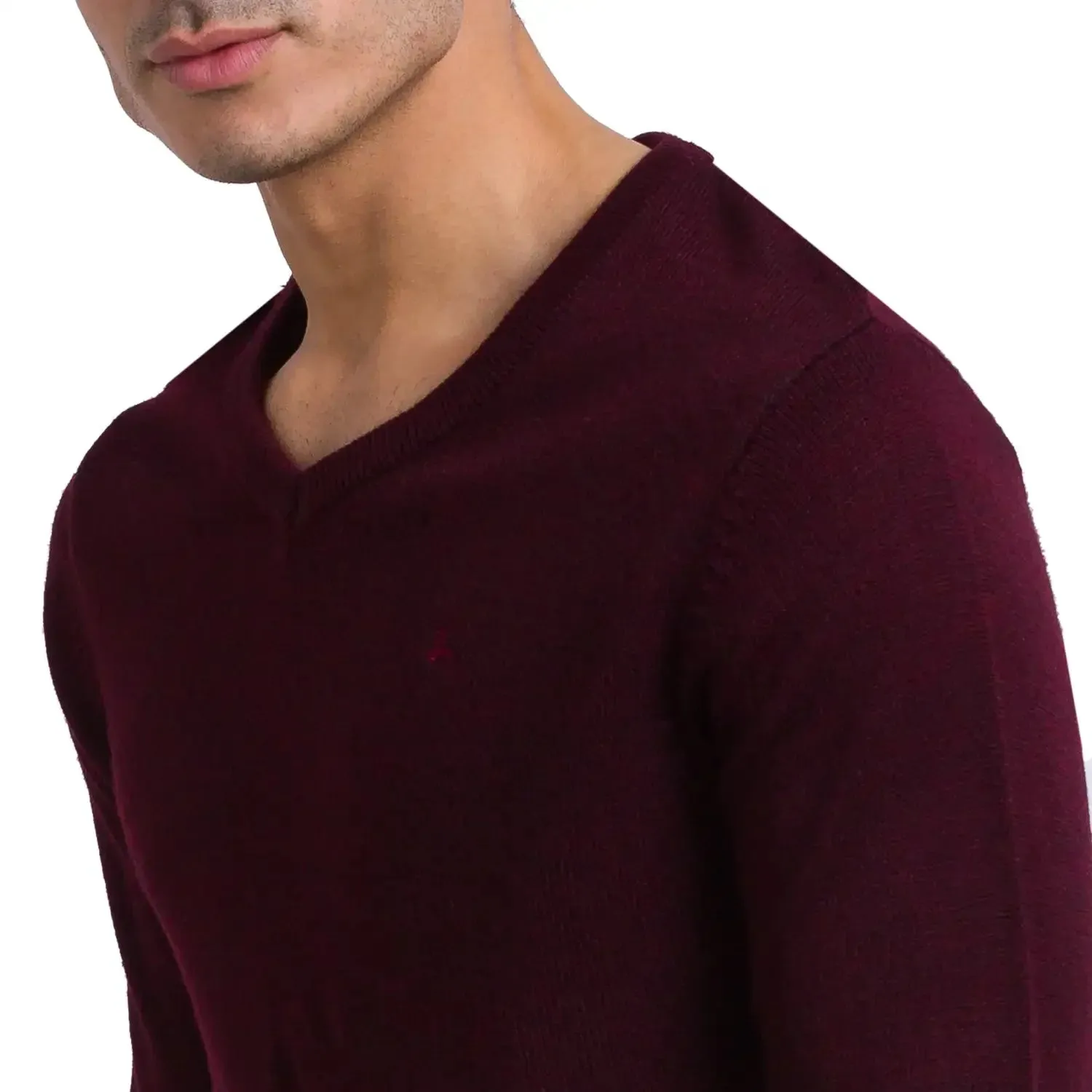 Men Maroon Solid Acrylic Full Sleeve Sweaters