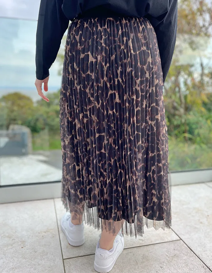 Pomodoro Leopard Mesh Midi Skirt