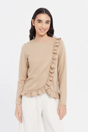 Senior Girls Brown Ruffle Top (QC CHECK PHYSICAL PRODUCT/SYSTEM IMAGE)