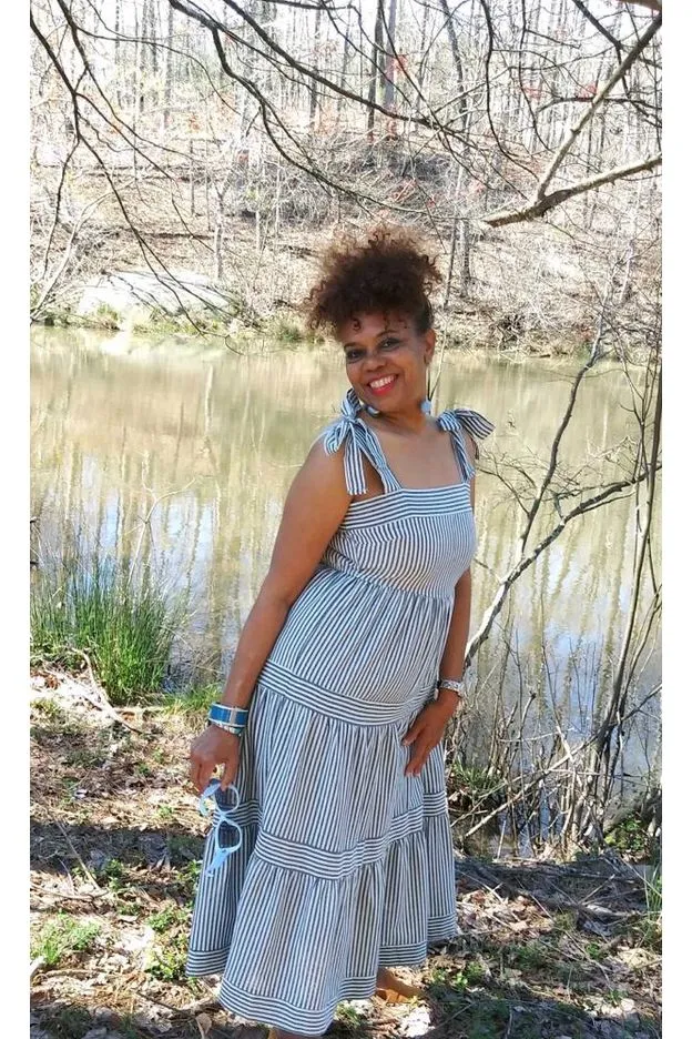 Stripe Ribbon Tie Midi Dress