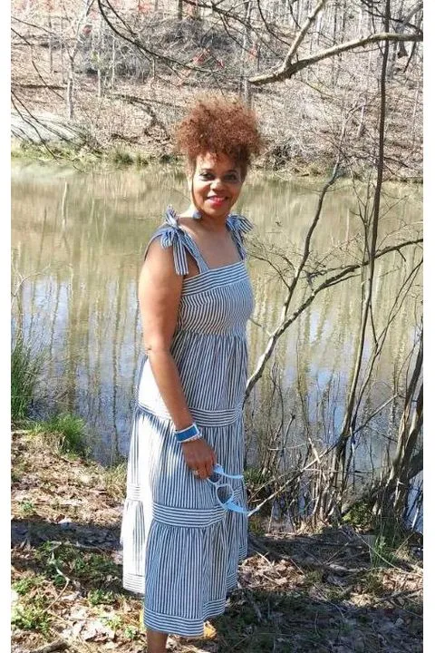 Stripe Ribbon Tie Midi Dress