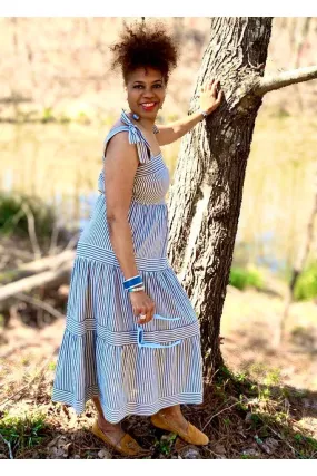Stripe Ribbon Tie Midi Dress
