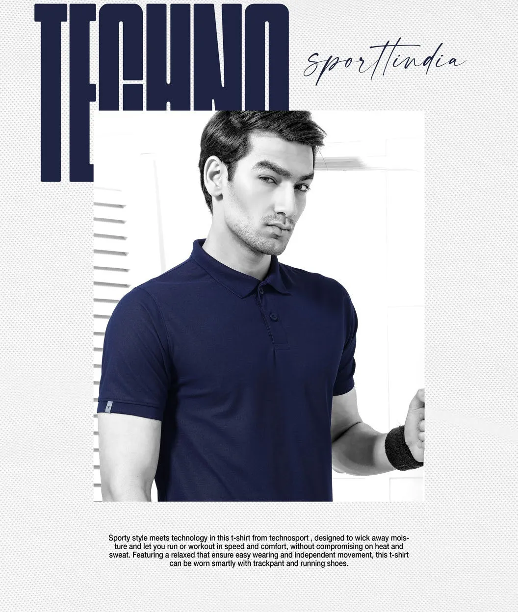 TechnoSport Polo Neck Half Sleeve Dry Fit T Shirt for Men OR-51 (Navy Blue)