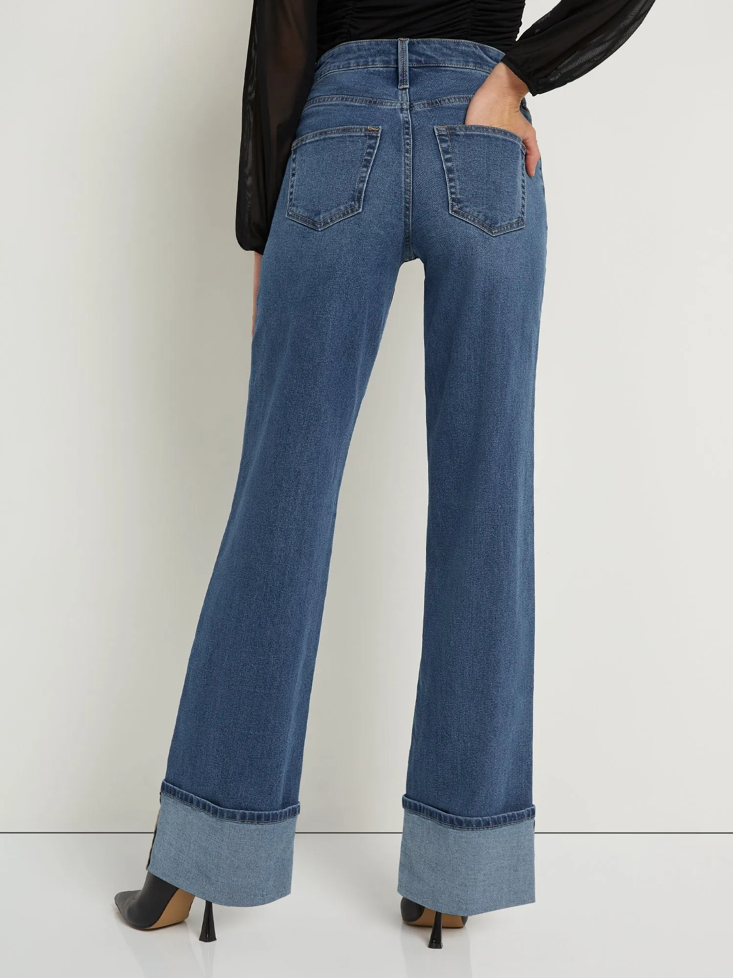 Ultra High-Waisted Cuffed Wide-Leg Jeans - Medium Wash