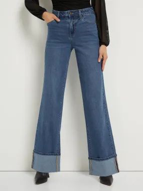 Ultra High-Waisted Cuffed Wide-Leg Jeans - Medium Wash