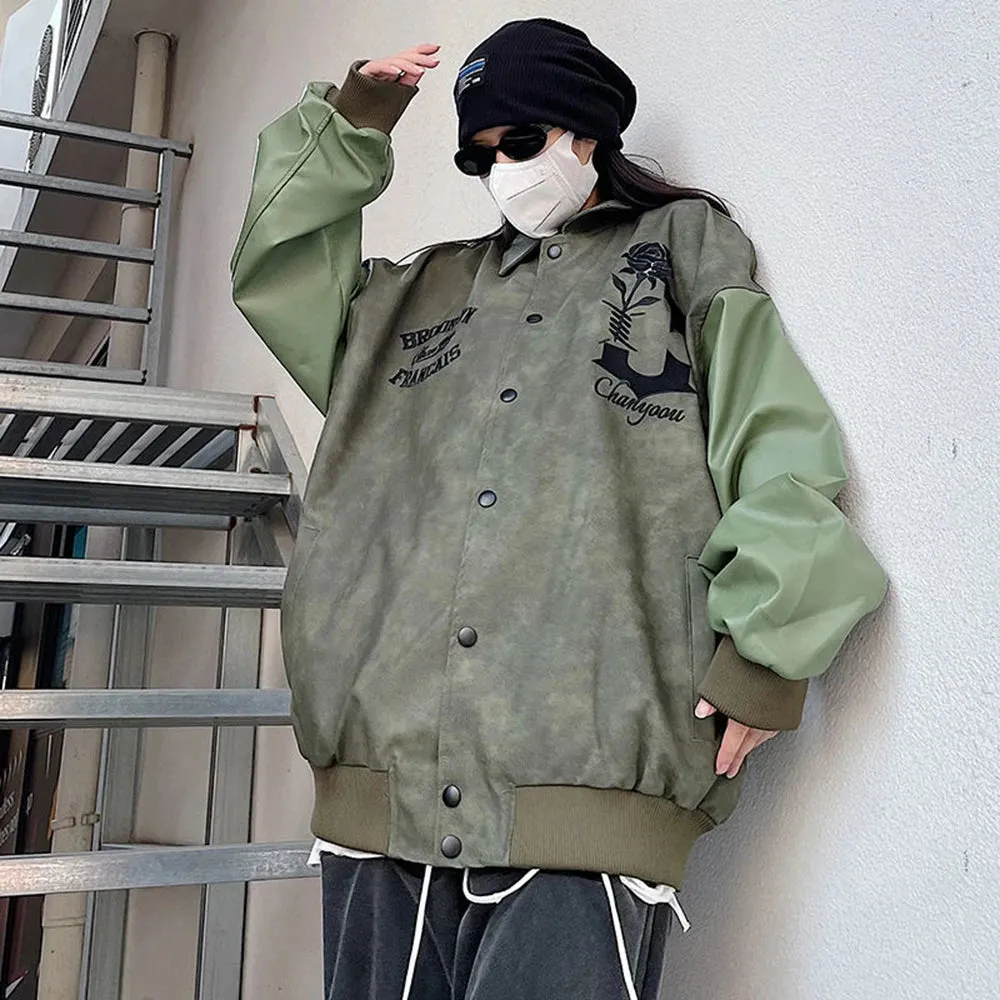 Unisex Jacket Autumn And Winter New Style Coat Fashion Suede Stitching Pu Leather Jacket All-Match Baseball Jacket Top