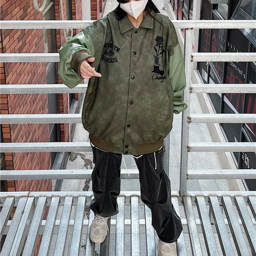 Unisex Jacket Autumn And Winter New Style Coat Fashion Suede Stitching Pu Leather Jacket All-Match Baseball Jacket Top