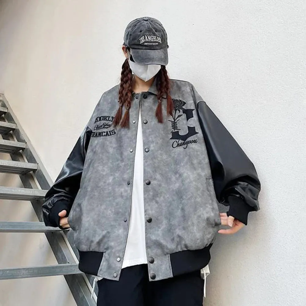 Unisex Jacket Autumn And Winter New Style Coat Fashion Suede Stitching Pu Leather Jacket All-Match Baseball Jacket Top