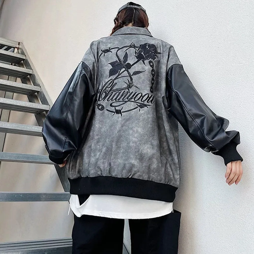 Unisex Jacket Autumn And Winter New Style Coat Fashion Suede Stitching Pu Leather Jacket All-Match Baseball Jacket Top