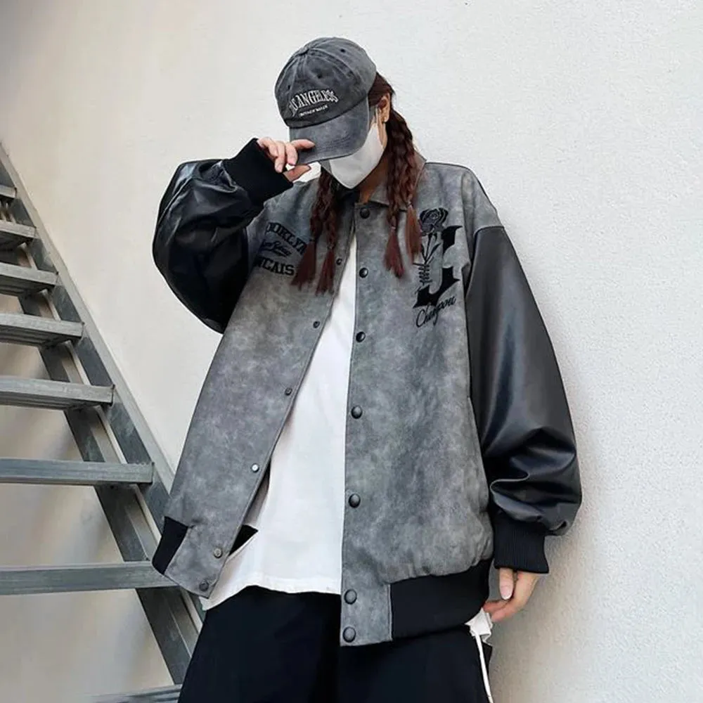 Unisex Jacket Autumn And Winter New Style Coat Fashion Suede Stitching Pu Leather Jacket All-Match Baseball Jacket Top