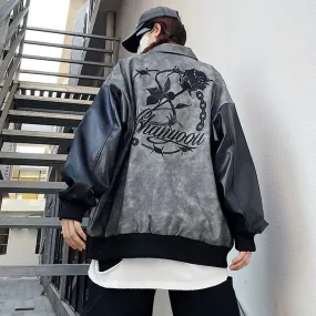 Unisex Jacket Autumn And Winter New Style Coat Fashion Suede Stitching Pu Leather Jacket All-Match Baseball Jacket Top