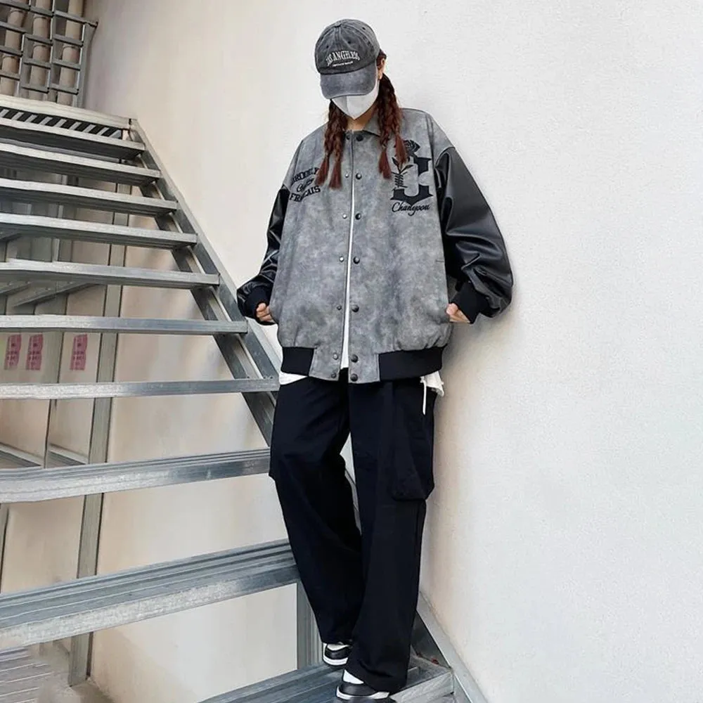 Unisex Jacket Autumn And Winter New Style Coat Fashion Suede Stitching Pu Leather Jacket All-Match Baseball Jacket Top
