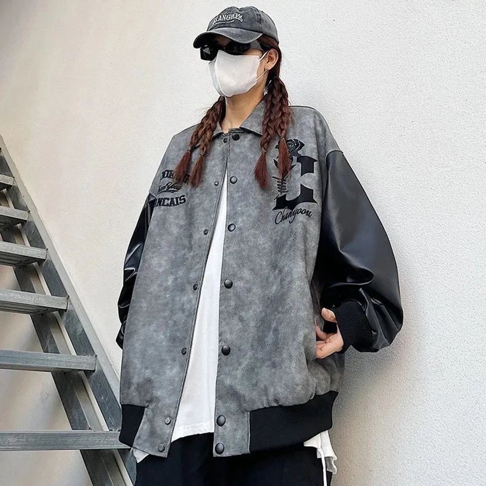 Unisex Jacket Autumn And Winter New Style Coat Fashion Suede Stitching Pu Leather Jacket All-Match Baseball Jacket Top