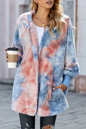 Women's Cozy Tie-Dye Hooded Jacket with Pockets