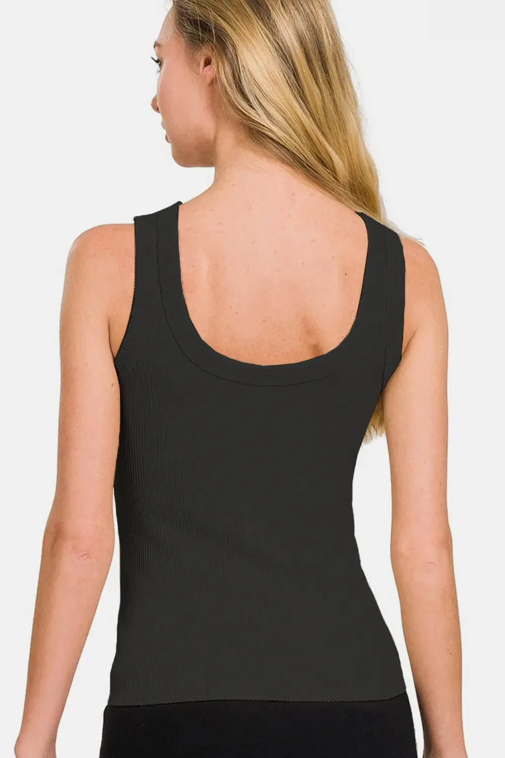 Women's Tank Top - by Zenana - 2 Way Neckline - Washed Ribbed Tank