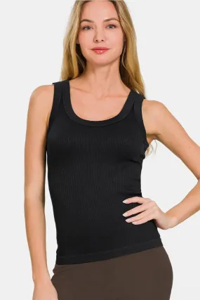 Women's Tank Top - by Zenana - 2 Way Neckline - Washed Ribbed Tank