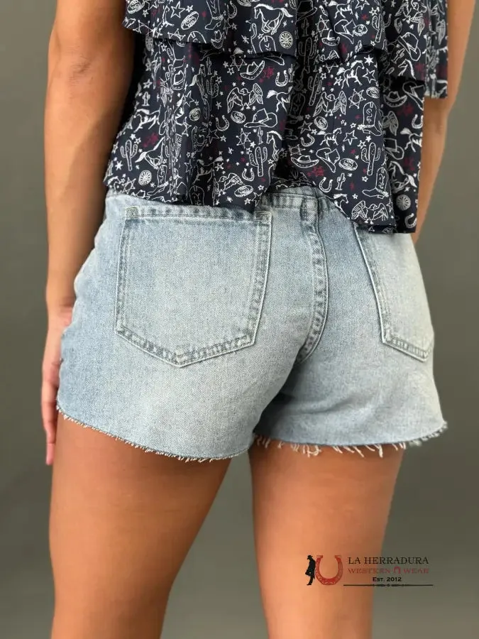 WOMENS'S Rock&Roll LIGHT WASH BELTED SHORT