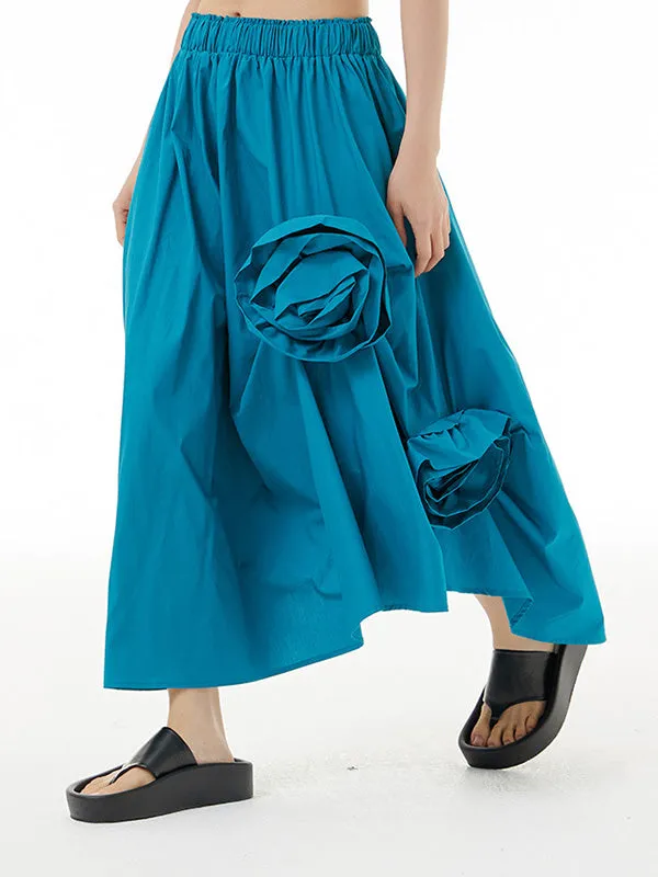 xakxx Loose Asymmetric Elasticity Solid Color Three-Dimensional Flower Skirts Bottoms
