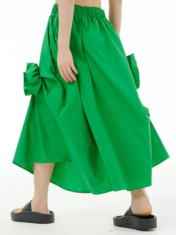 xakxx Loose Asymmetric Elasticity Solid Color Three-Dimensional Flower Skirts Bottoms