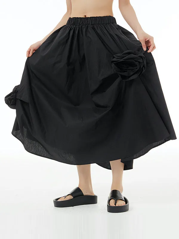 xakxx Loose Asymmetric Elasticity Solid Color Three-Dimensional Flower Skirts Bottoms