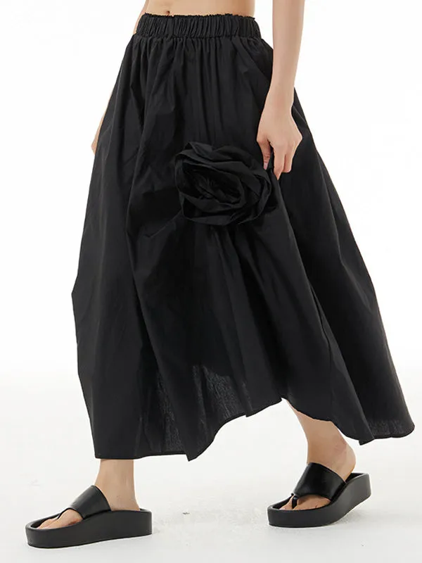 xakxx Loose Asymmetric Elasticity Solid Color Three-Dimensional Flower Skirts Bottoms
