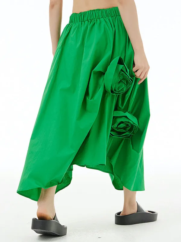 xakxx Loose Asymmetric Elasticity Solid Color Three-Dimensional Flower Skirts Bottoms