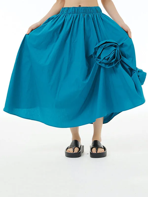 xakxx Loose Asymmetric Elasticity Solid Color Three-Dimensional Flower Skirts Bottoms