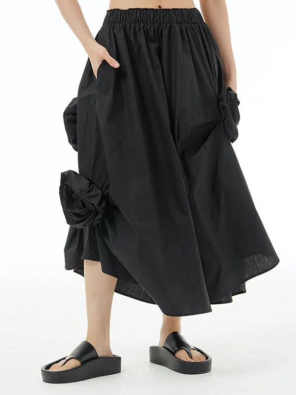 xakxx Loose Asymmetric Elasticity Solid Color Three-Dimensional Flower Skirts Bottoms