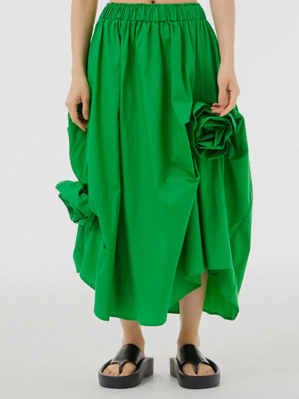 xakxx Loose Asymmetric Elasticity Solid Color Three-Dimensional Flower Skirts Bottoms
