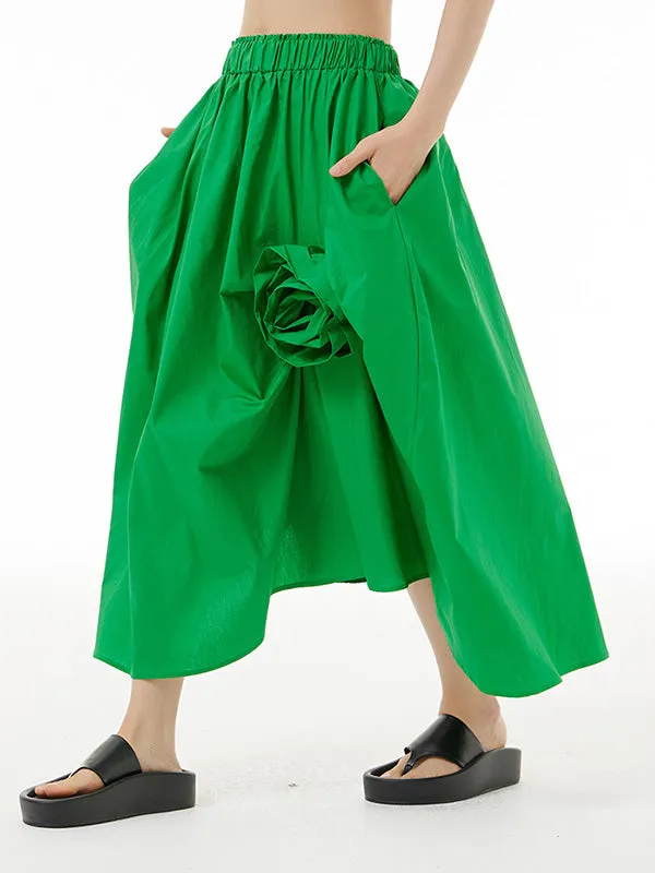 xakxx Loose Asymmetric Elasticity Solid Color Three-Dimensional Flower Skirts Bottoms