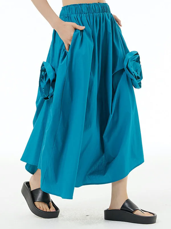 xakxx Loose Asymmetric Elasticity Solid Color Three-Dimensional Flower Skirts Bottoms